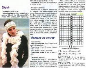 Повязка на голову спицами и шарф крючком
